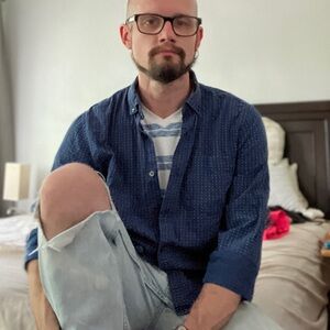 Blue Crown Blue and White Striped Short Sleeve Vneck